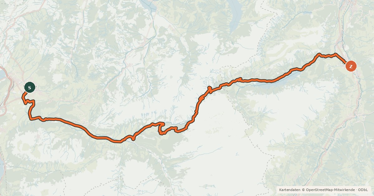 Kartenübersicht der Radroute Suworow-Route