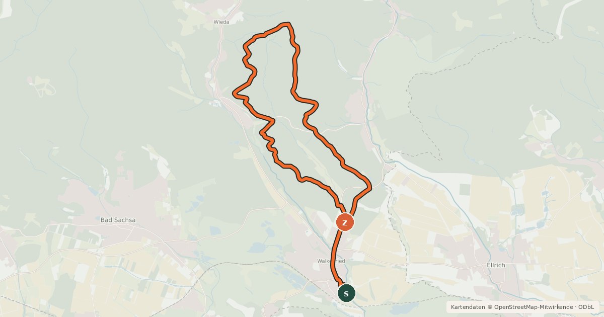 Kartenübersicht der Radroute SW1 (Kleine Mönchsrunde)