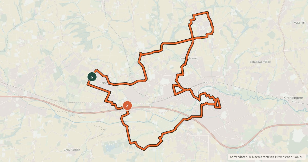 Kartenübersicht der Radroute Tabak-Radelroute Bünde