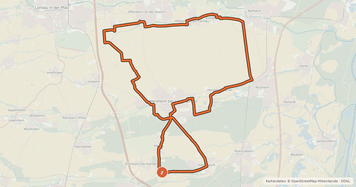Kartenübersicht der Radroute Tabaktour