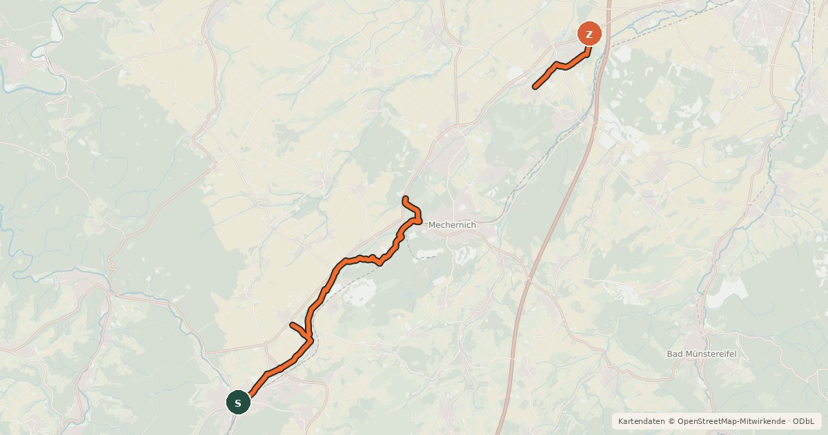 Kartenübersicht der Radroute Tälerroute Bleibach
