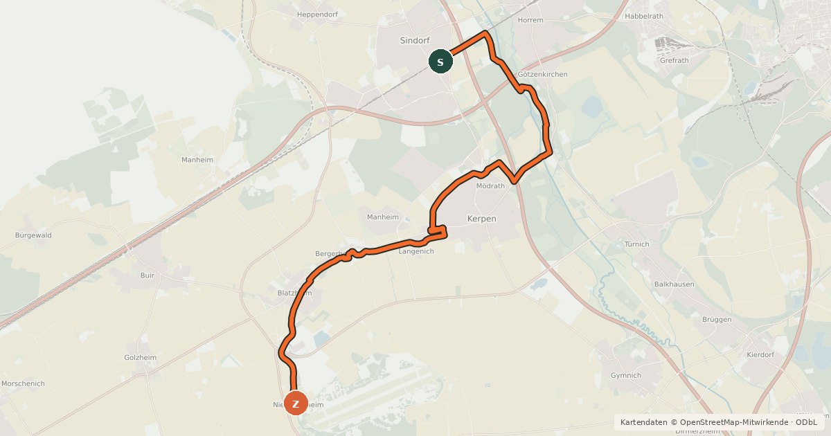 Kartenübersicht der Radroute Tälerroute Neffelbach