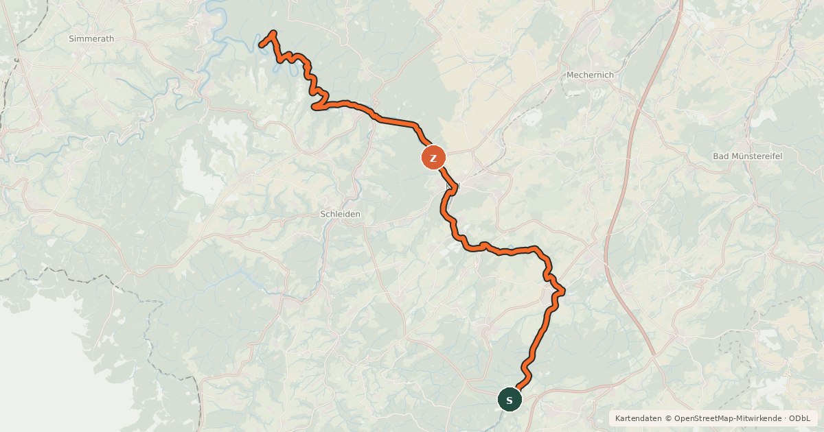 Kartenübersicht der Radroute Tälerroute Urft