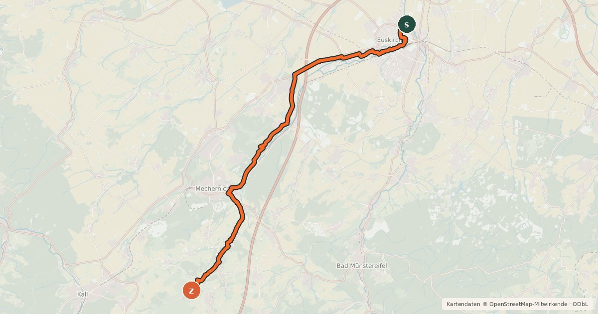 Kartenübersicht der Radroute Tälerroute Veybach