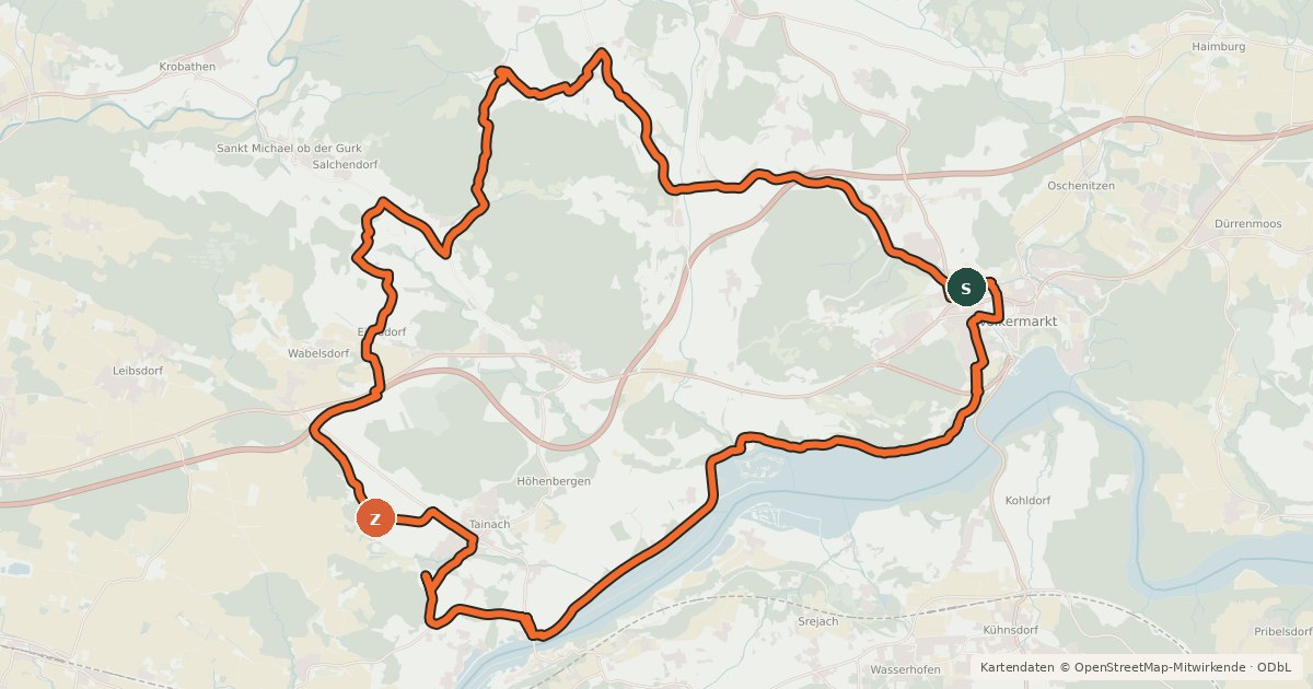 Kartenübersicht der Radroute Tainach-Tour