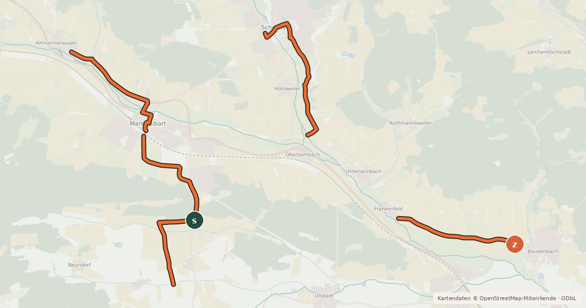 Kartenübersicht der Radroute Talauen Radweg 2