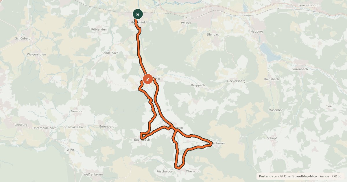 Kartenübersicht der Radroute Talroute Hammerbachtal