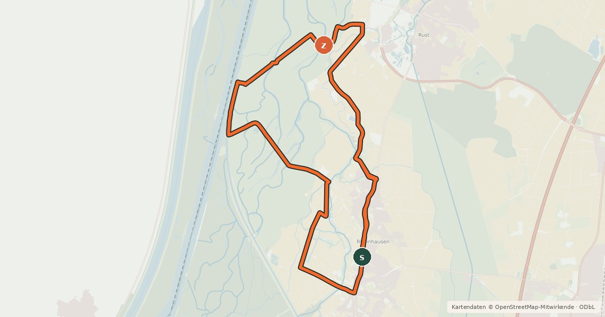 Kartenübersicht der Radroute Taubergießen-Route