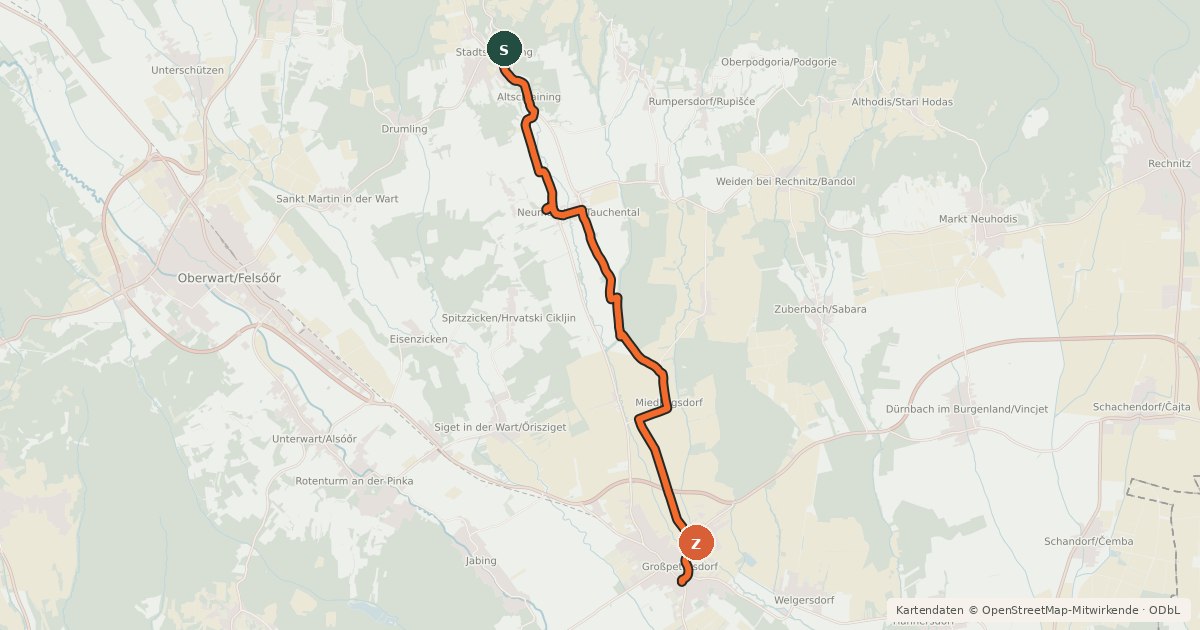 Kartenübersicht der Radroute Tauchental-Radweg