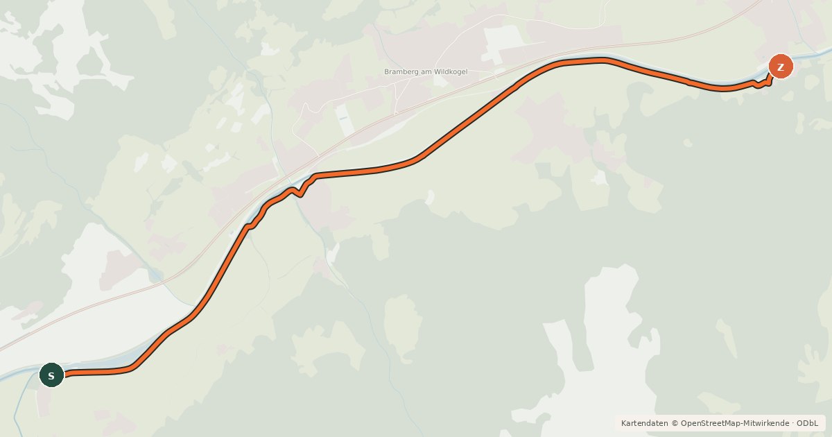 Kartenübersicht der Radroute Tauernradweg - Variante Habach-Mühlbach