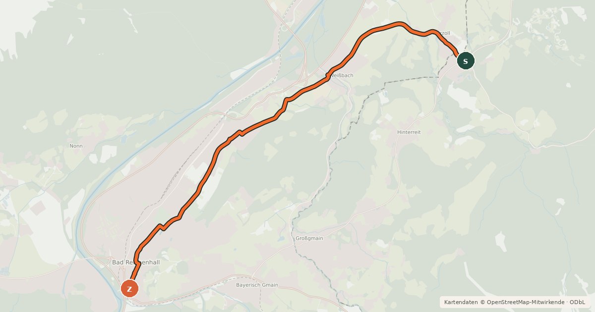 Kartenübersicht der Radroute Tauernradweg - Variante Marzoll