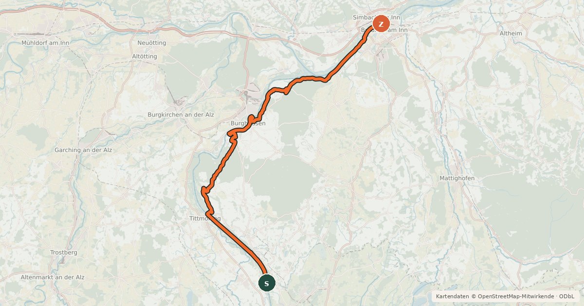 Kartenübersicht der Radroute Tauernweg (Oberösterreich)