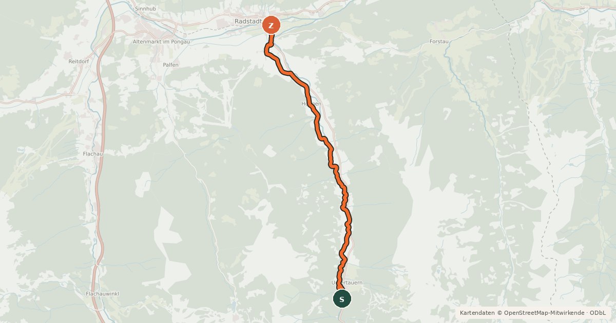 Kartenübersicht der Radroute Taurachtal Radweg