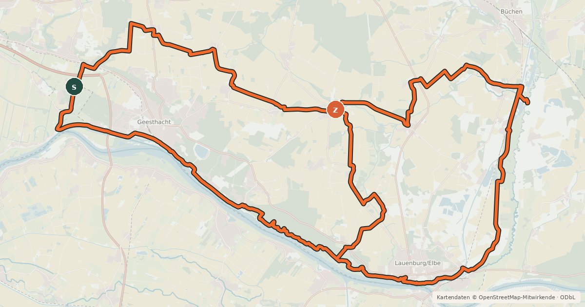 Kartenübersicht der Radroute Techniktour Lauenburg
