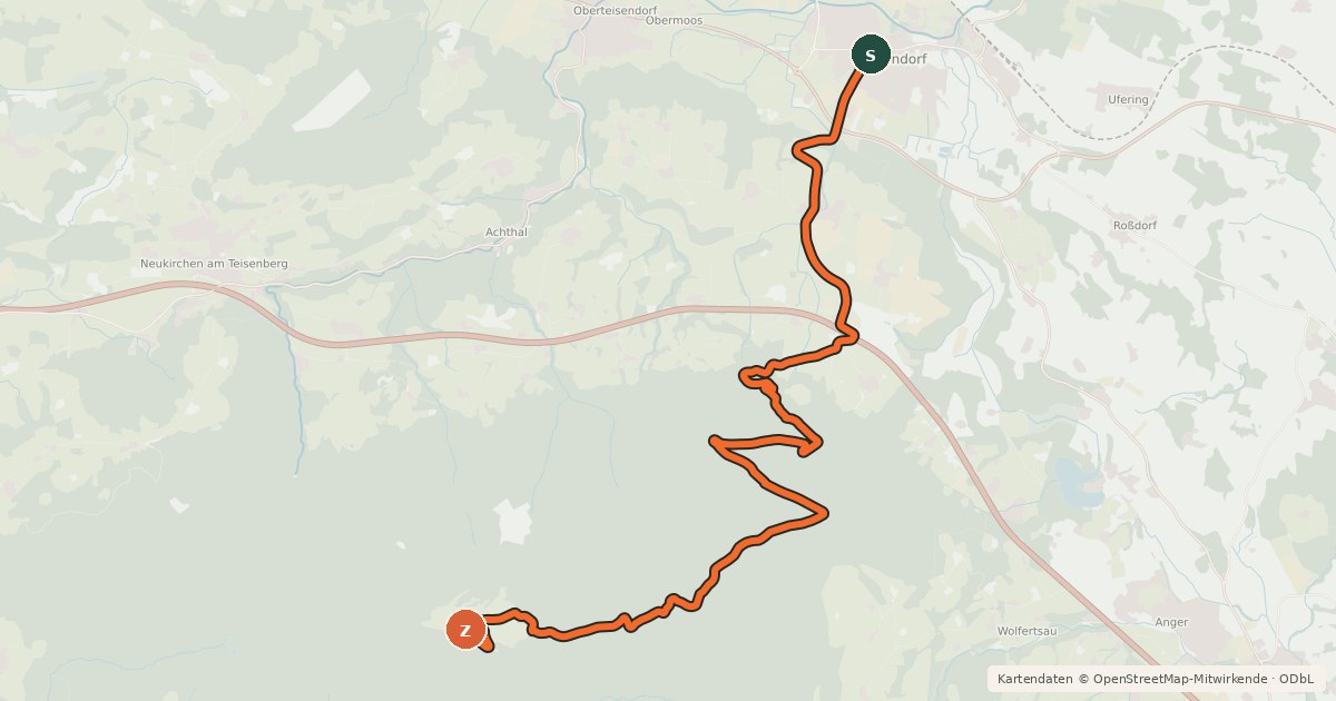 Kartenübersicht der Radroute Teisendorf Stoißer Alm