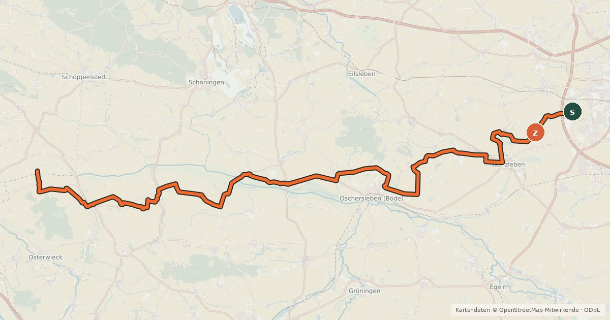 Kartenübersicht der Radroute Telegraphenradweg (Abschnitt Bördekreis)