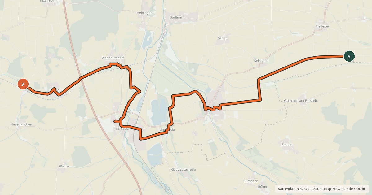 Kartenübersicht der Radroute Telegraphenradweg (Abschnitt Niedersachsen)