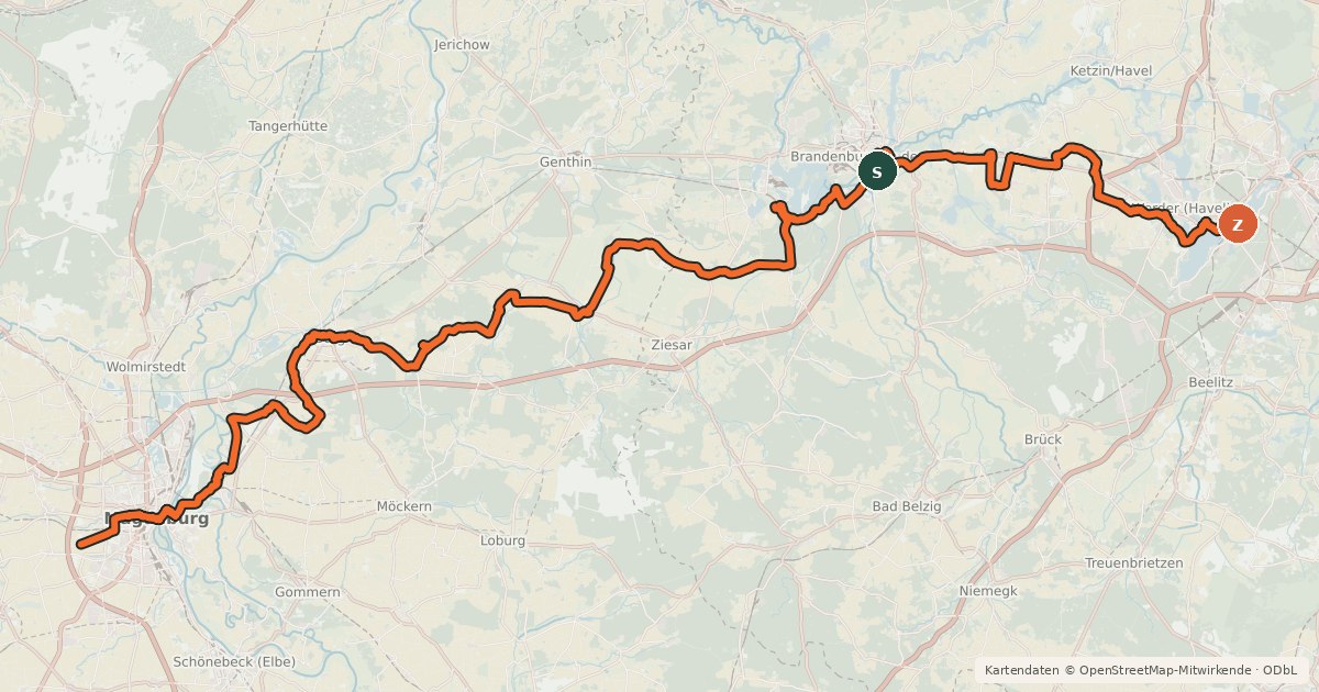 Kartenübersicht der Radroute Telegraphenradweg (Abschnitt Sachsen-Anhalt)