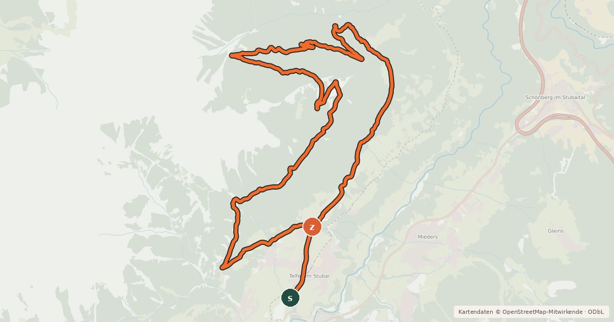 Kartenübersicht der Radroute Telfer Berg