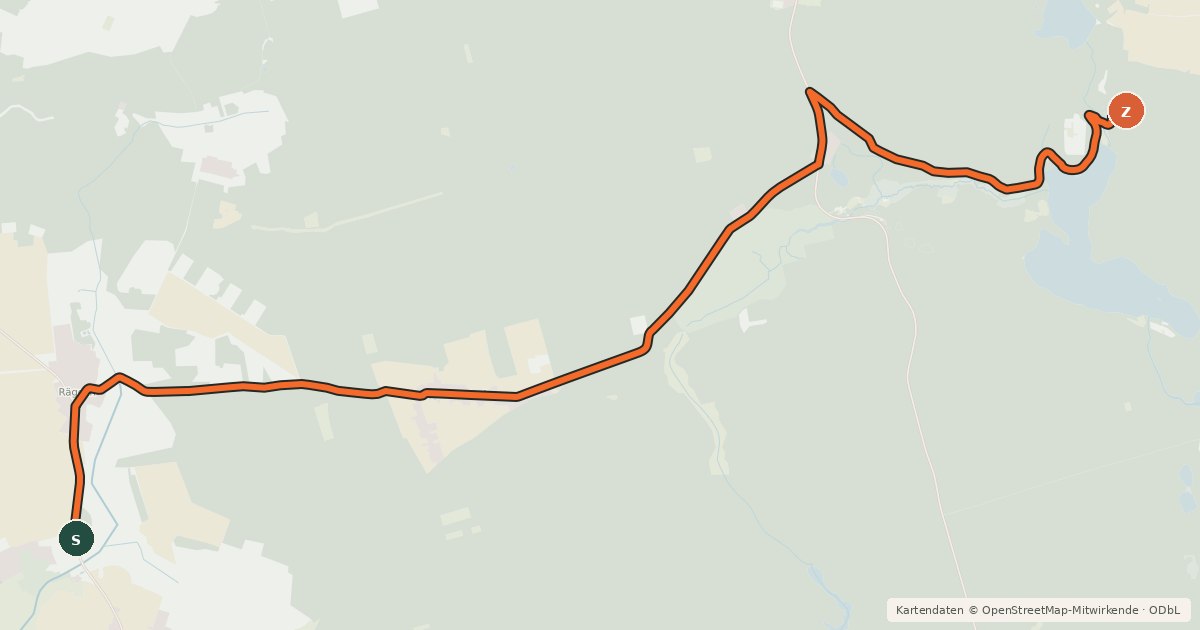 Kartenübersicht der Radroute Temnitzquell (32) - Neuruppin (76)