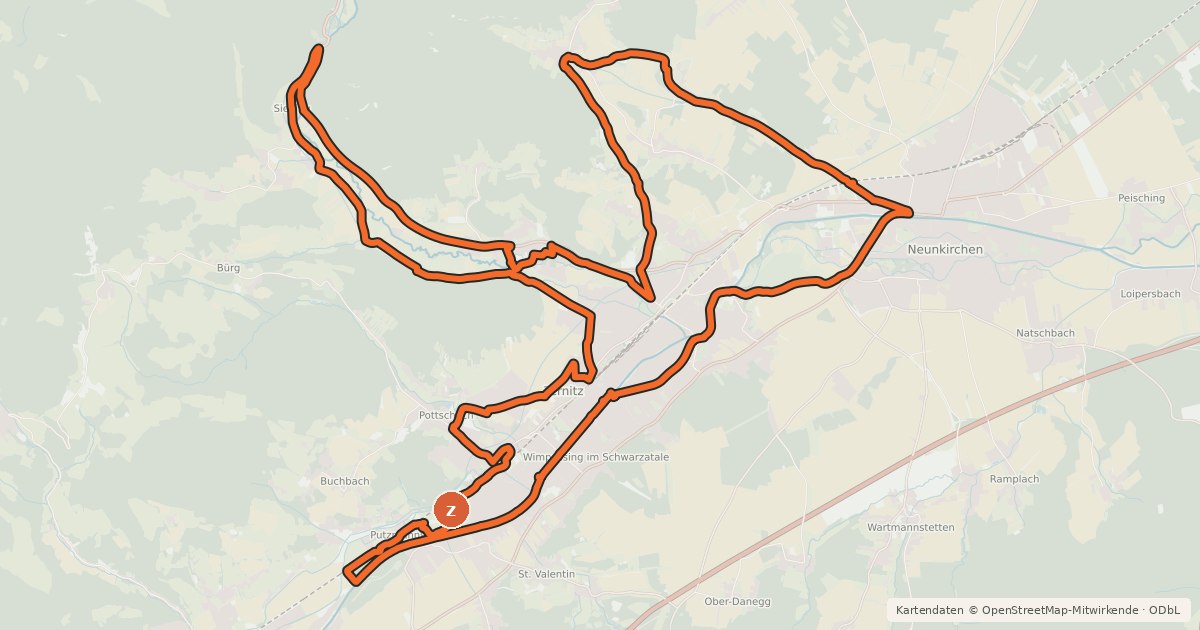 Kartenübersicht der Radroute Ternitz Radweg 1