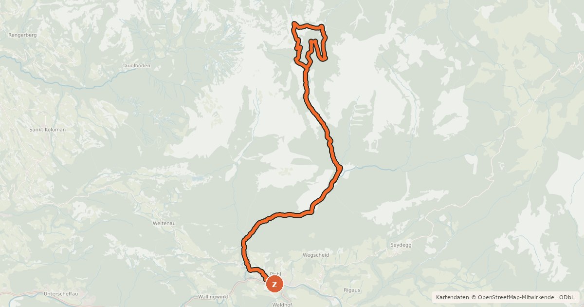 Kartenübersicht der Radroute TG16 Genneralm-Tour