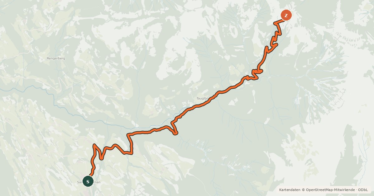 Kartenübersicht der Radroute TG21 Bergalm tour