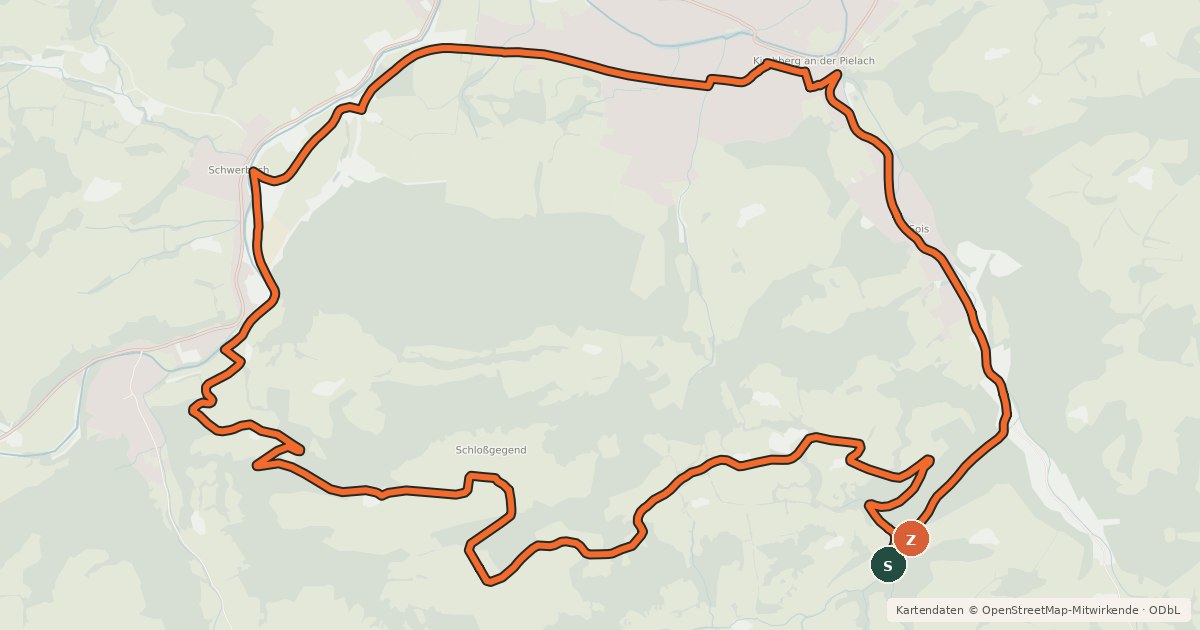 Kartenübersicht der Radroute Thalhofroute