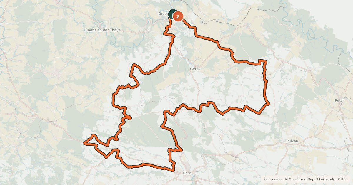 Kartenübersicht der Radroute Thaya-Taffa-Wild Rundradweg
