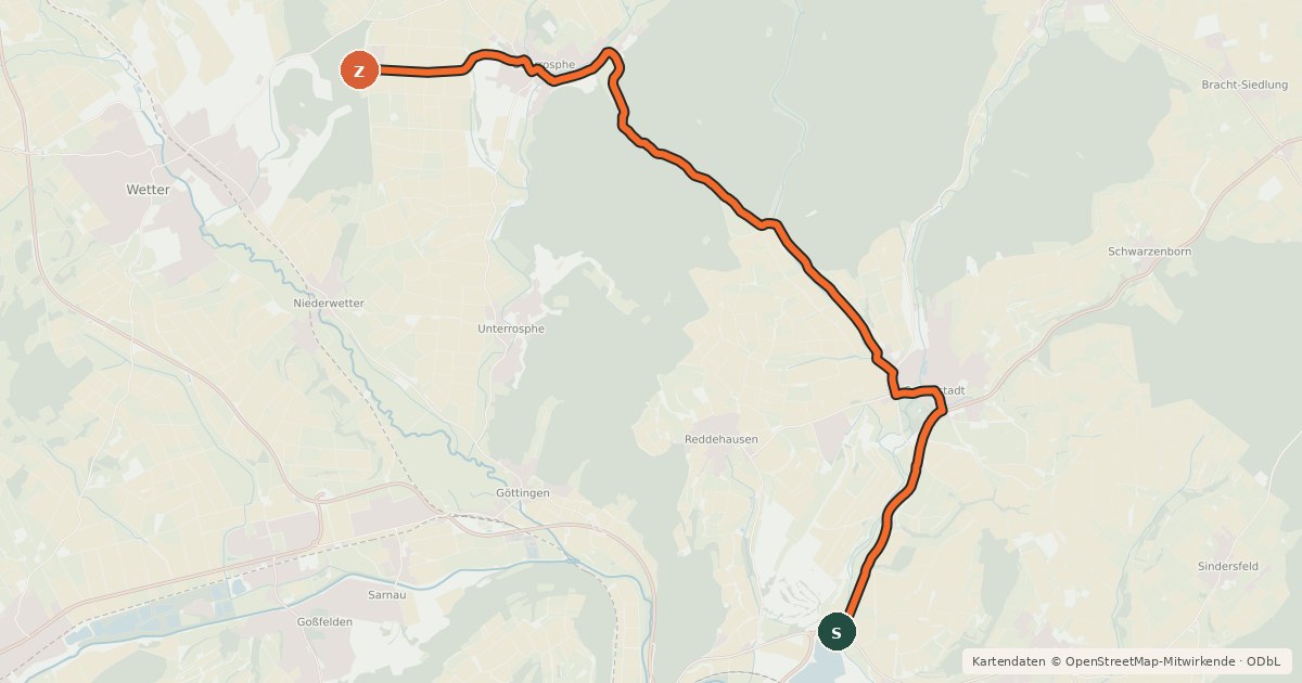 Kartenübersicht der Radroute Themenroute Bioenergie