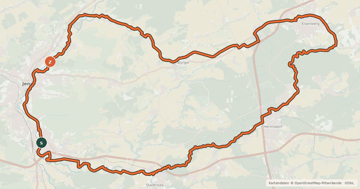 Kartenübersicht der Radroute Thüringer Mühlenradweg