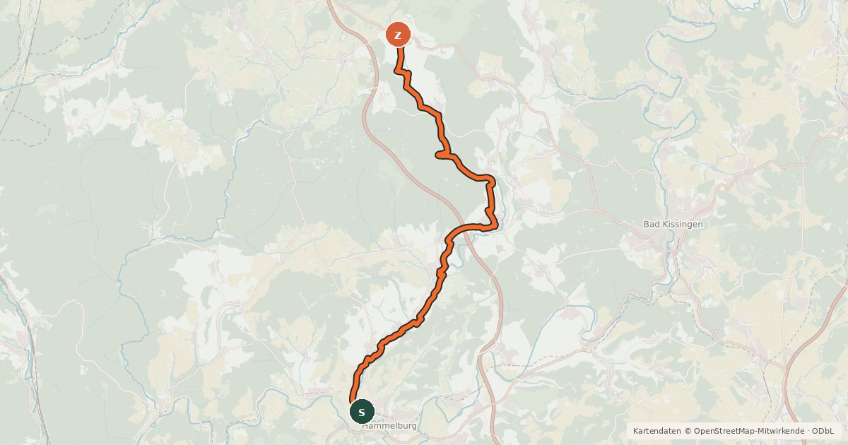 Kartenübersicht der Radroute Thulbatal-Radweg