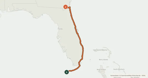 Kartenübersicht der Radroute 1 (Florida)