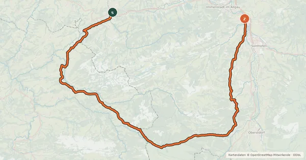 Kartenübersicht der Radroute 10 - Nagelfluhtour Rohrmoos-Runde