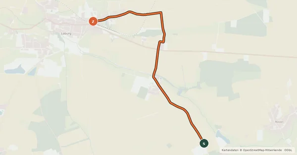 Kartenübersicht der Radroute 12-30 Isterbies NW-Loburg NO