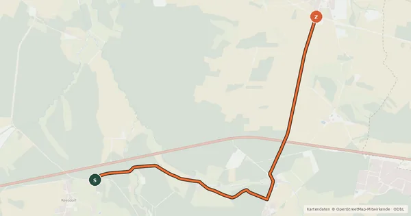 Kartenübersicht der Radroute 17-53 Reesdorf NO-Paplitz