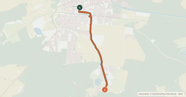 Kartenübersicht der Radroute 23-65 Genthin Zentrum - Mützel