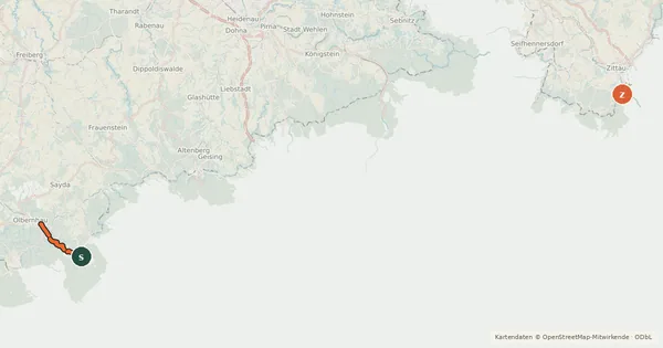 Kartenübersicht der Radroute 25 Loučná, Hartau - Brandov (CZ/D)