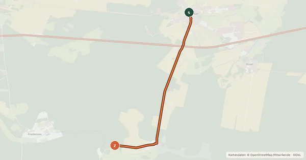Kartenübersicht der Radroute 26-77 Theeßen-Räckendorf W
