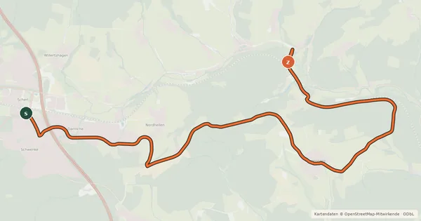 Kartenübersicht der Radroute (35) Meinerzhagen - (37) Meinerzhagen–Valbert