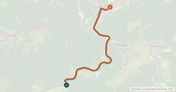 Kartenübersicht der Radroute (36) Kirchhundem-Abzweig Welschen Ennest - (37) Lennestadt-Altenhundem