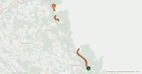 Kartenübersicht der Radroute 36 Všeruby-Cheb