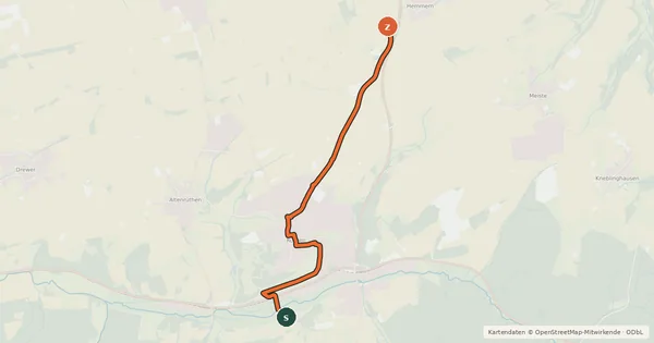 Kartenübersicht der Radroute (37) Rüthen - (39) Rüthen-Hemmern