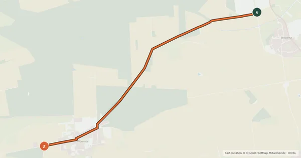 Kartenübersicht der Radroute 40-49 Stegelitz NW-Wörmlitz W