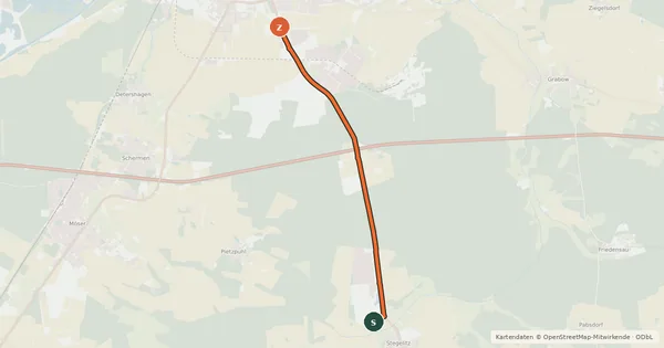 Kartenübersicht der Radroute 40-52 Stegelitz NW-Burg SO