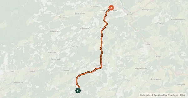 Kartenübersicht der Radroute (40) Lennestadt-Oedingen - (43) Eslohe