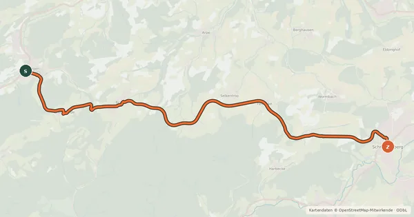 Kartenübersicht der Radroute (40) Lennestadt-Oedingen - (50) Schmallenberg