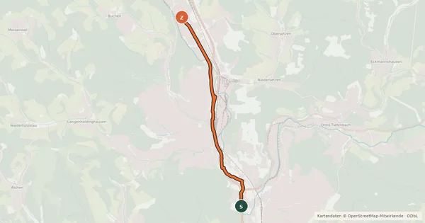 Kartenübersicht der Radroute (44) Siegen - (48) Siegen