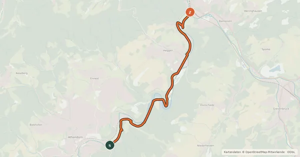 Kartenübersicht der Radroute (45) Attendorn-Schnellenberg - (48) Finnentrop-Biggemündung