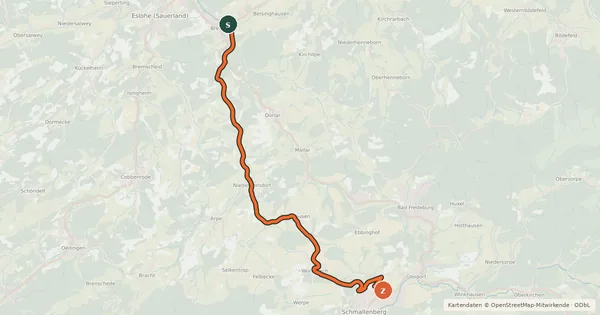 Kartenübersicht der Radroute (45) Eslohe-Bremke - (46) Schmallenberg
